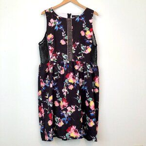 SUZANNE BETRO Plus Size Black Blue Pink Red Crochet Floral Fit Flare Work Dress